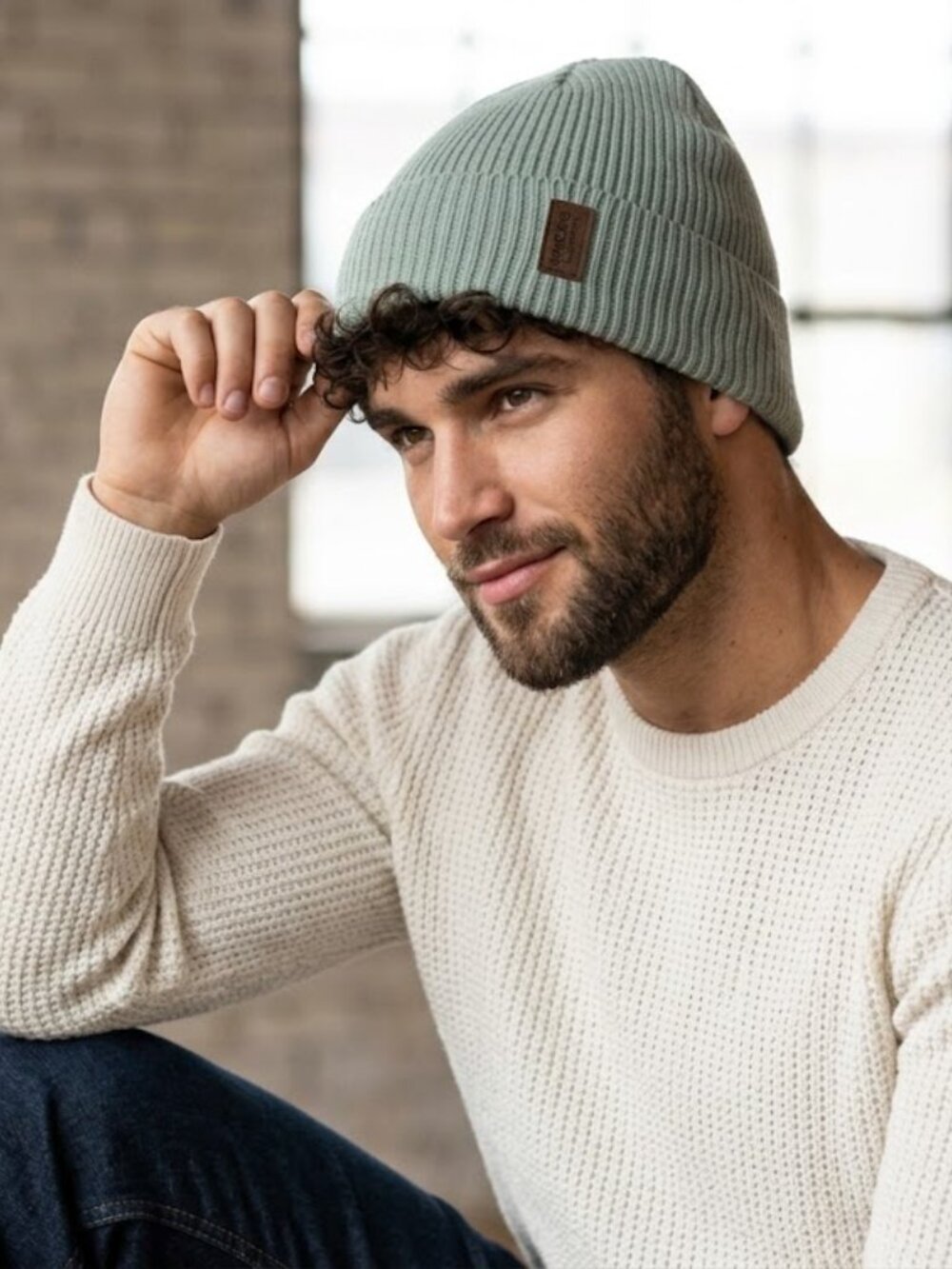 WMCAPS Equipment Ribbed Knit Cuffed Beanie Sage Green Outdoor Winter Hat